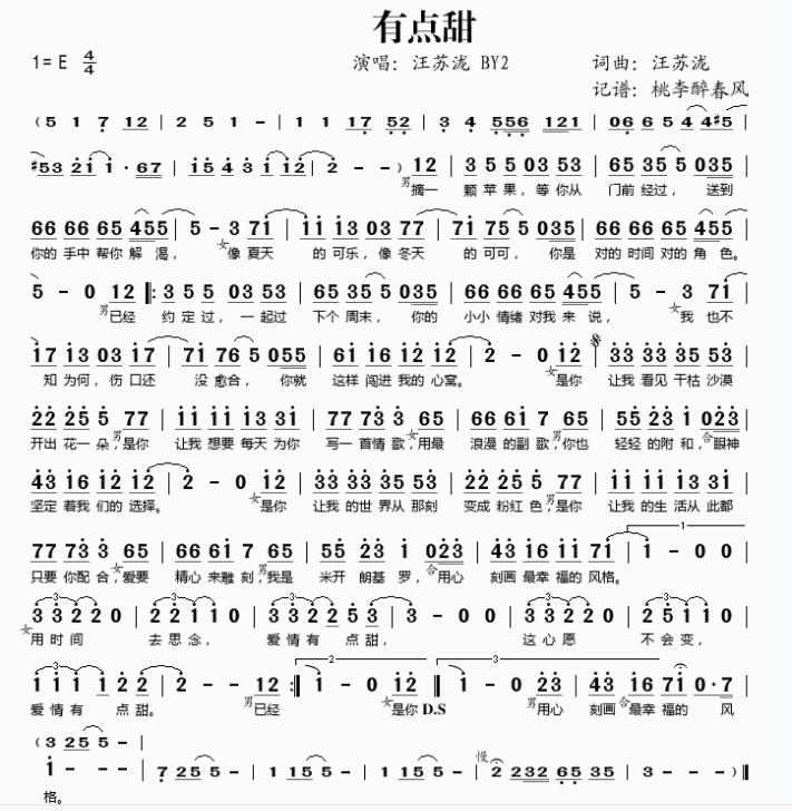 有点甜简谱 数字图片