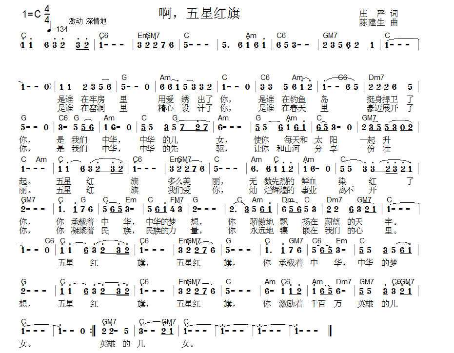 五星红旗吉他曲谱_五星红旗曲谱(3)